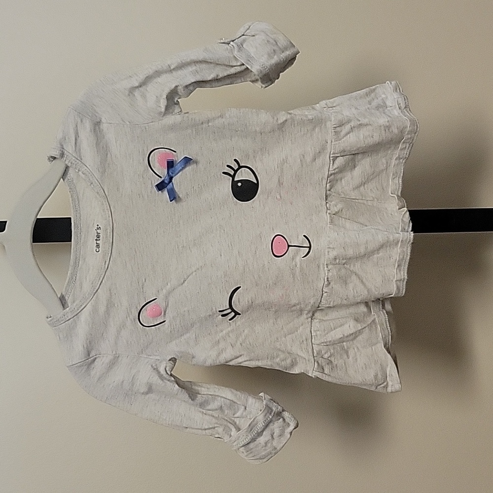 Caters Cat or Mouse face Pink Glitter Blue Bow shirt long sleeve with buttons